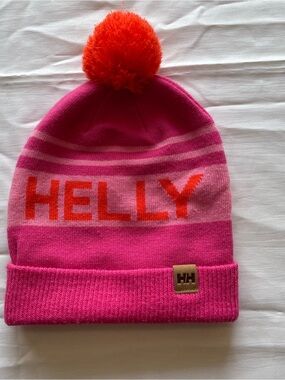 Helly Hansen Harper - Pink Beanie with Orange Pom & Lettering